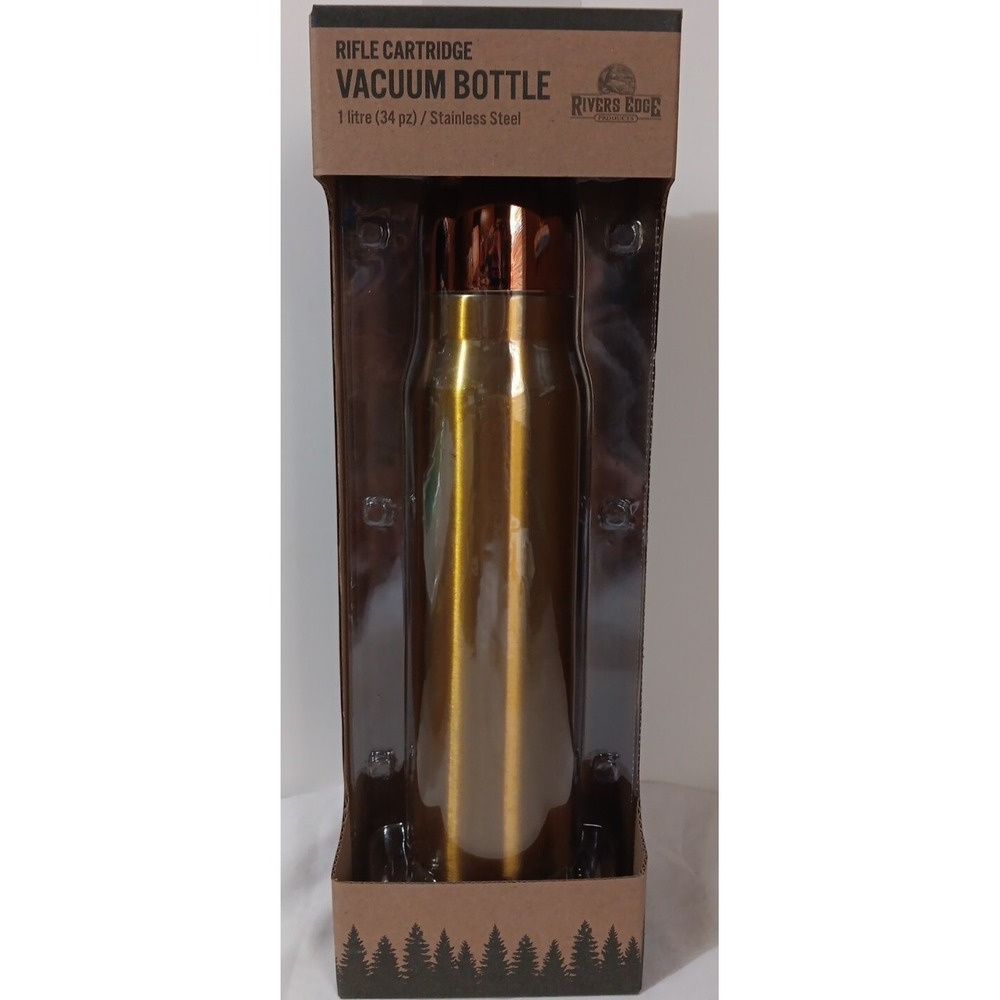 Insulated Bottle Bullet Cartridge 34oz Gold Copper Tip Lid‎ Stainless Steel Gift